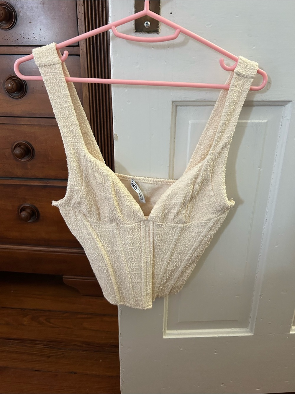 Zara Women's Cream Textured Bustier Top